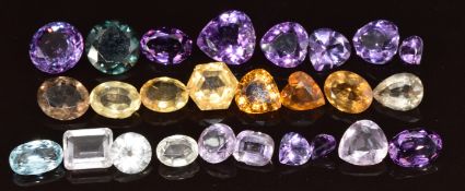 A collection of gemstones including thirteen amethysts (totalling approximately 68ct), eight
