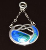 Charles Homer silver pendant set with green and blue enamel, Chester 1909, 5.3g, 4cm