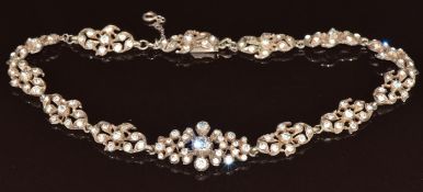 Victorian silver necklace/choker set with foiled paste, 31g, 33.5cm