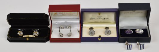 Five pairs of silver cufflinks including knots, Deakin & Francis, mother of pearl by Turnbull &
