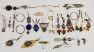 A collection of earrings/ pendants including Tim Guerro silver pendant, silver earrings, mother of