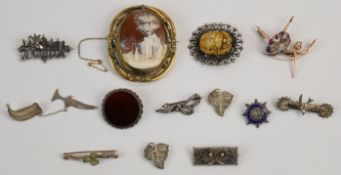 A collection of jewellery including Victorian swivel brooch set with a cameo, silver brooch set with