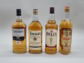 Four 1 litre bottles of blended Whisky, comprising: Bell's; Grant's and Teacher's. (4)