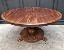 An early Victorian mahogany circular breakfast table, 130cm diameter.