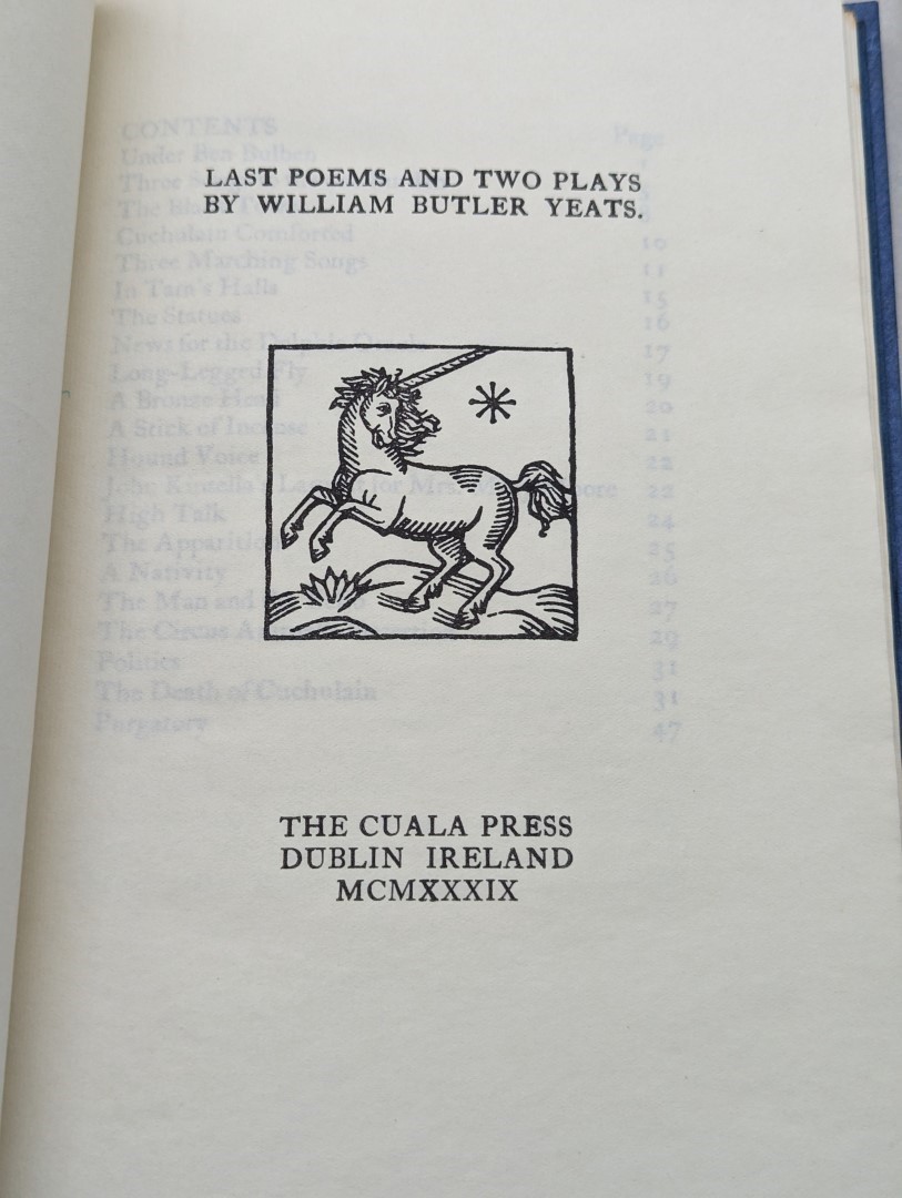 YEATS (William Butler): 'Last Poems and Two Plays..': Dublin, Cuala Press, 1939: one of 500 - Image 7 of 13