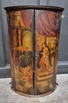 An 18th century polychrome painted bowfront hanging corner cupboard, decorated cupboard Salome