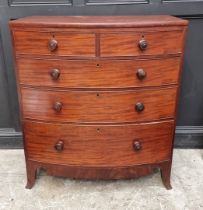 A 19th century mahogany bowfront chest of drawers, with shaped apron, 107cm wide.