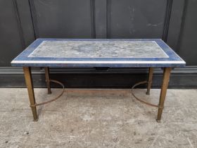 A vintage brass and marble top rectangular low occasional table, 101cm wide.