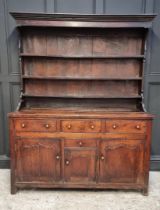 A George III Welsh oak dresser and rack, 156.5cm wide.