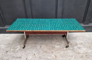 A vintage tile top rectangular low occasional table, 109.5cm wide.