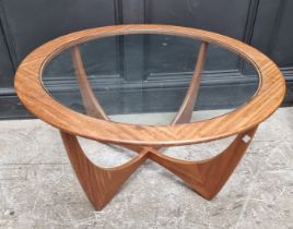 A vintage G-Plan circular low occasional table, with glass insert top, 84cm diameter.