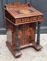 A good 19th century Irish Killarney arbutus and marquetry Davenport, in the manner of Arthur Jones