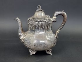 A Victorian Scottish silver teapot, by J M, Glasgow 1854, 20cm high, gross weight 829g, (with