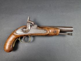 A 19th century percussion pistol, with smooth 7.5in barrel, lock marked 'R.J Harris', possibly