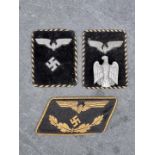 Three German WWII collar tabs, comprising: two Railway Pay Official's examples; a senior Railway