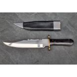 A Henry 'Liberty or Death' Bowie knife and sheath, having buffalo horn handle and 24cm blade.