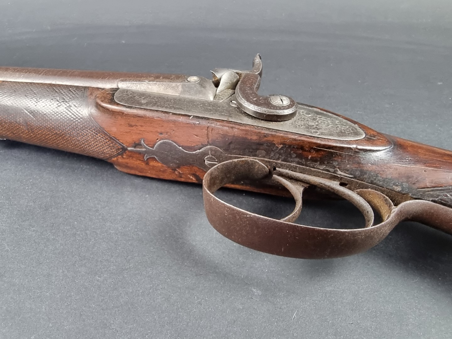 A Victorian double barrelled muzzle loading percussion shotgun, by Charles Osborne of London, having - Image 3 of 6