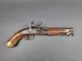 A Georgian New Land Pattern cavalry pistol, with 8.5 inch barrel, brass mounts and captive steel ram