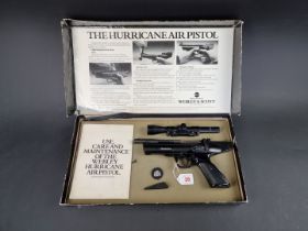 A Webley & Scott Hurricane air pistol, .22 cal, boxed with a Webley 1.5 x 15 sight, (rear sight