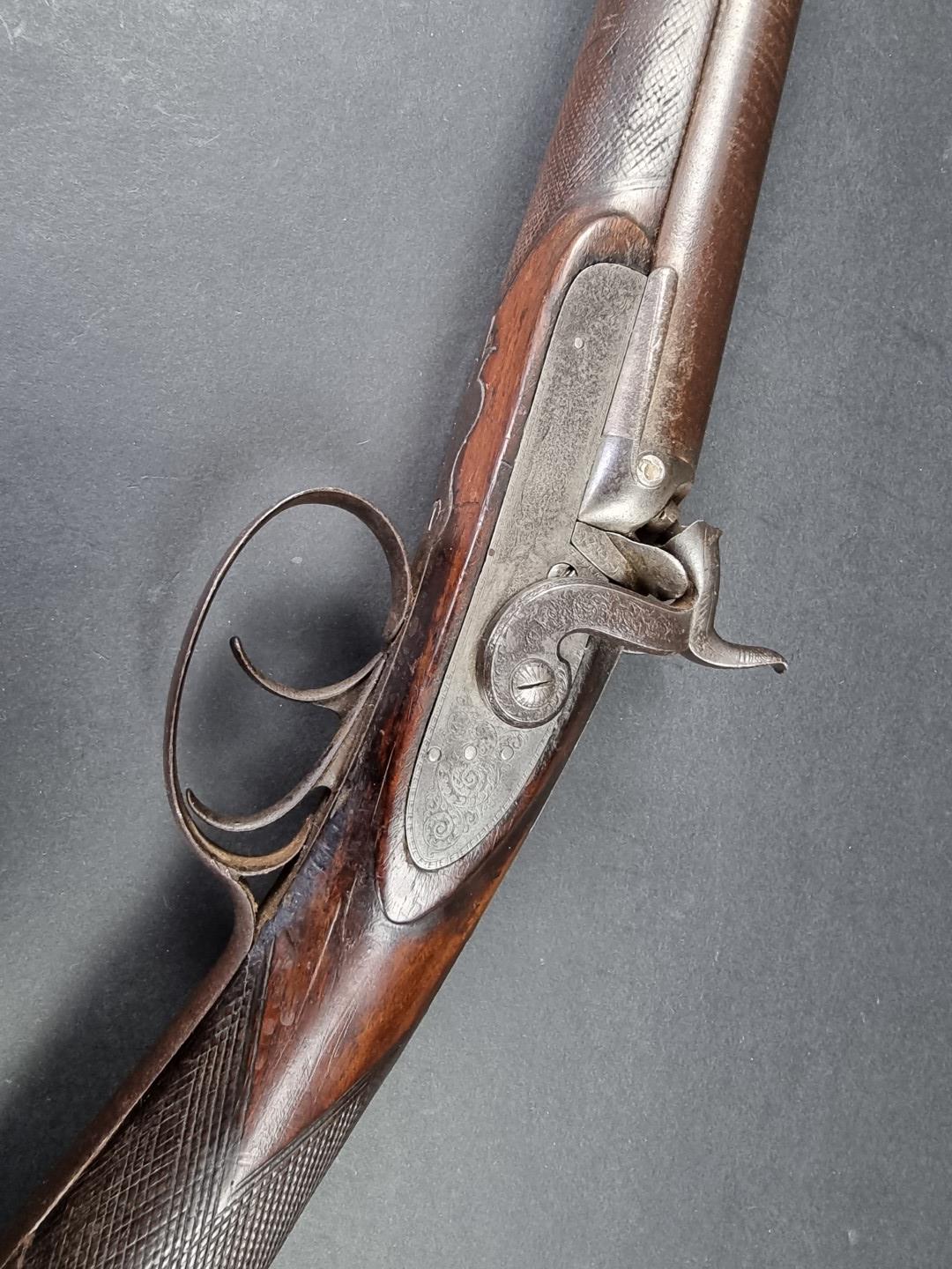 A Victorian double barrelled muzzle loading percussion shotgun, by Charles Osborne of London, having - Image 2 of 6