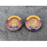 Two Boer War brass and enamel 'South African War Veterans Association 1899-1902' lapel badges, by