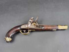 A 19th century French military flintlock pistol, having 24.5cm barrel.