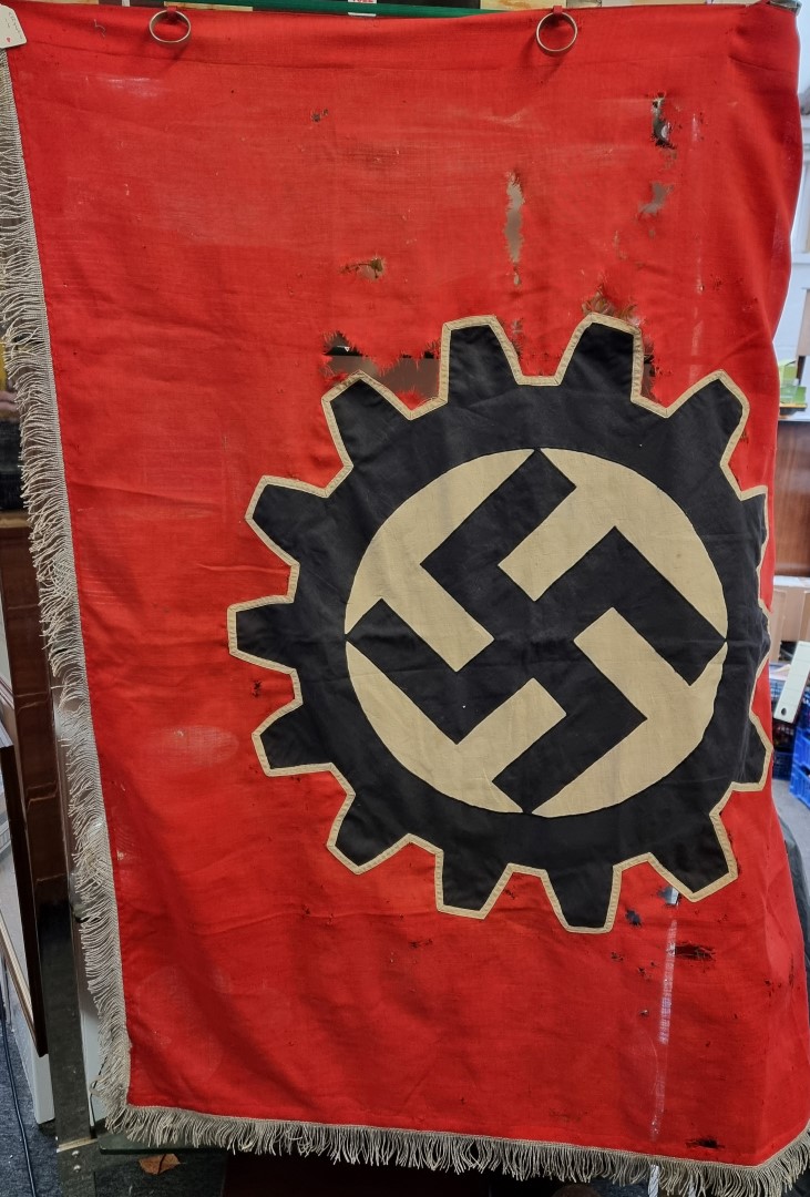 A rare German Third Reich DAF unit flag,  Malbech area, approximately 140 x 120cm including tassels.