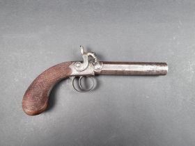 A 19th century percussion travelling or overcoat pistol, with 4in half octagonal barrel and engraved