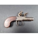 A 19th century flintlock pocket pistol, engraved box lock, twist off 1.5in barrel, engraved '