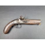 A 19th century flintlock pistol, with smooth bore 7in barrel and engraved lock, London marks.