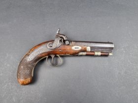 A 19th century fine silver mounted percussion travelling or overcoat pistol, by C. Robbins of