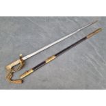 A George VI 1827 pattern Royal Navy officer's sword and scabbard, with 80cm etched blade.