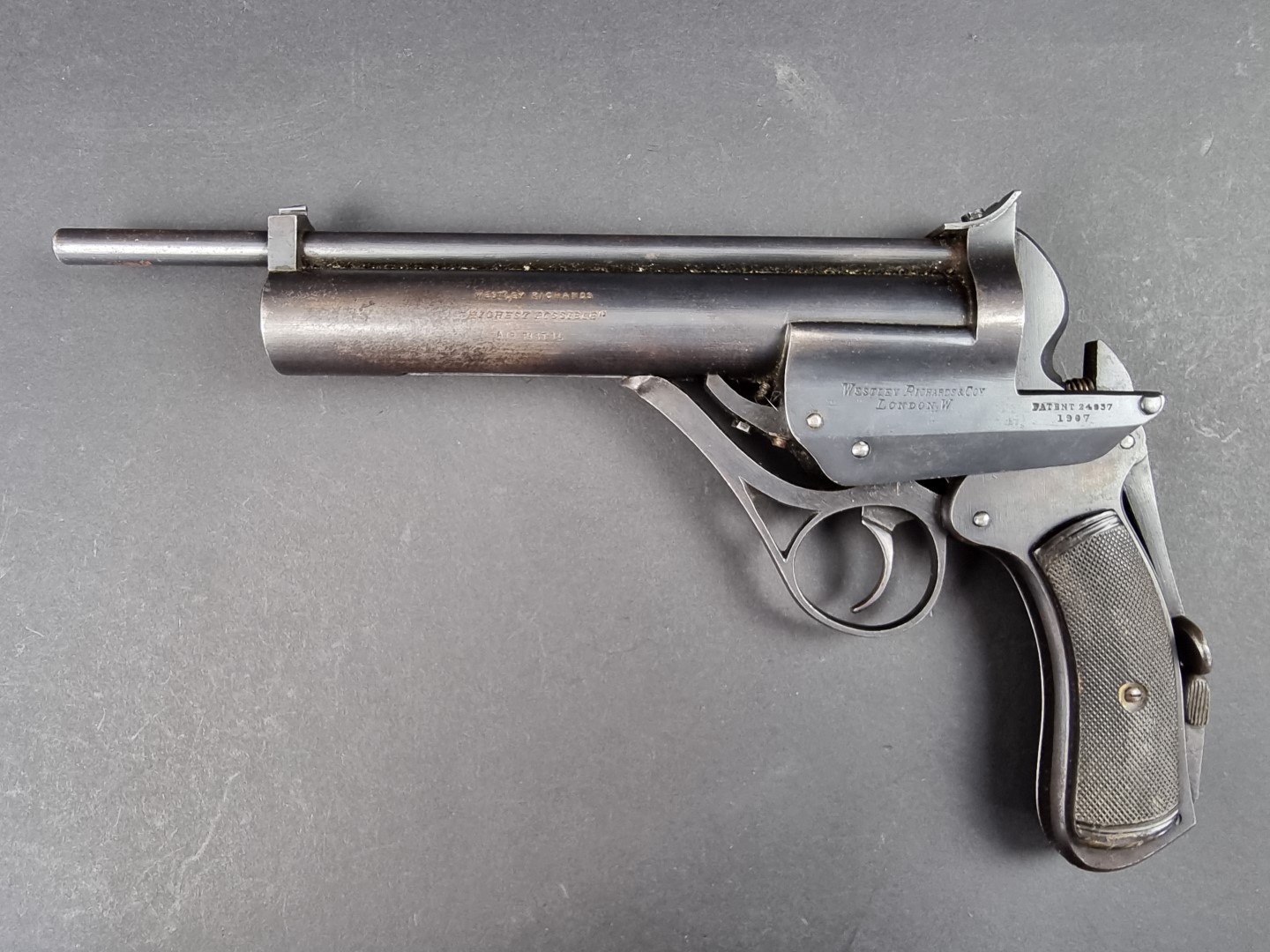 A rare early Westley Richards Highest Possible air pistol, .177 cal, Serial No.3032.