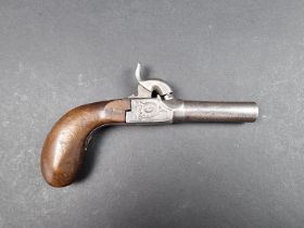 A 19th century Belgian percussion pocket pistol, with 2in twist off barrel and drop down trigger.