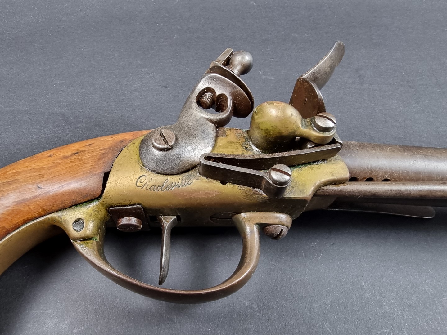A rare Napoleonic French M-1777 cavalry pistol, with a 7.5in smooth bore barrel and brass action, - Image 2 of 4