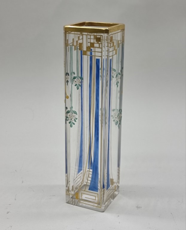 An interesting Secessionist clear and gilt glass vase, possibly Legras, 22.5cm high.