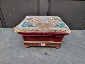 A Victorian beadwork footstool, 38.5cm wide.