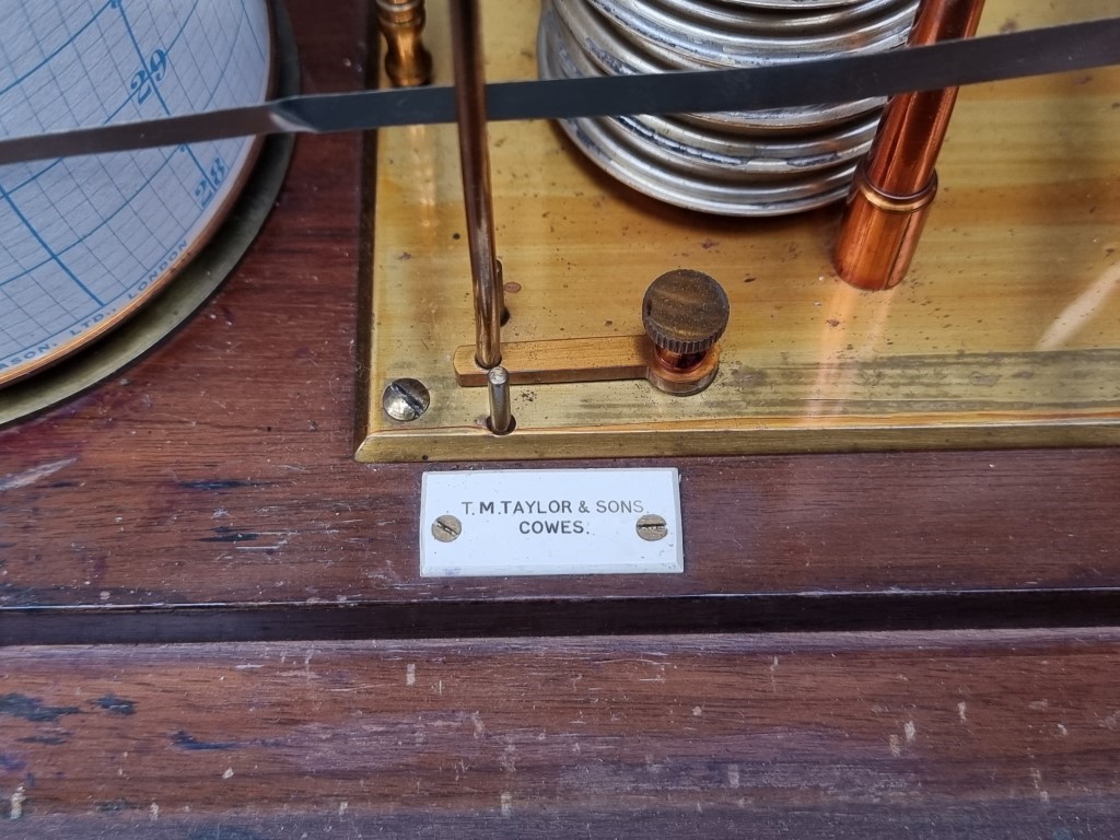 A mahogany barograph, labelled 'T M Taylor & Sons, Cowes', with chart drawer, 37cm wide. - Image 2 of 2