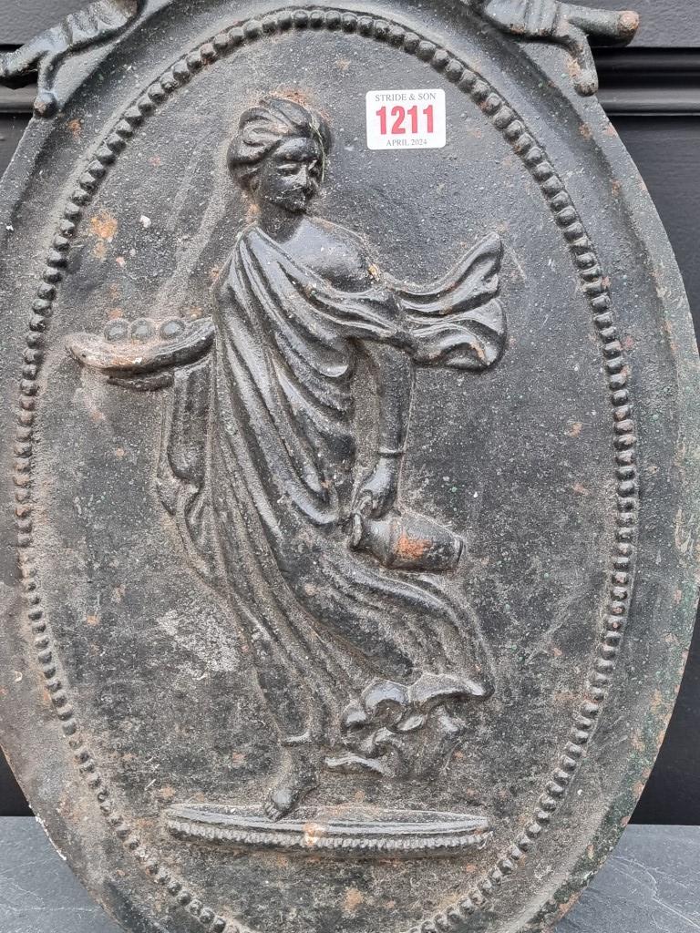 A neoclassical style cast iron relief plaque, 50 x 32cm.