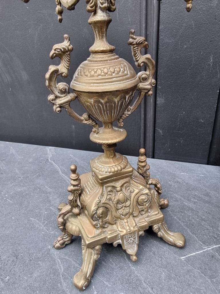 A brass four branched candelabrum; together with a pottery and brass table lamp. (2) - Image 6 of 7