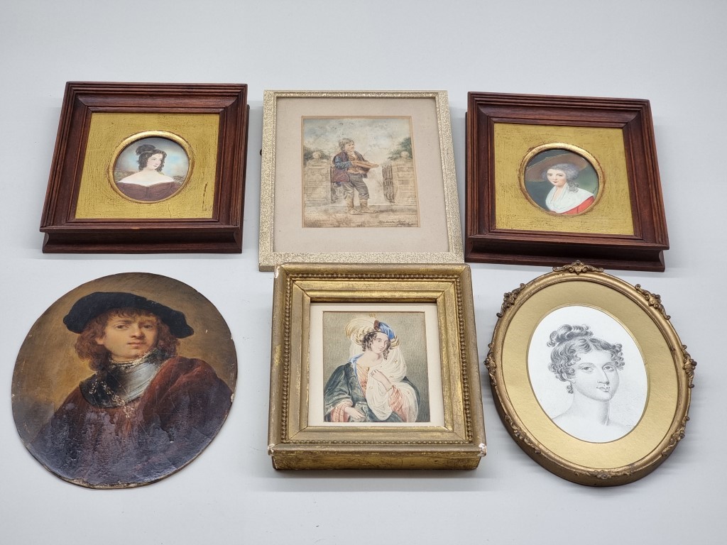 An interesting group of portrait miniatures and similar, to include after Rembrandt, self