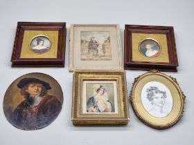 An interesting group of portrait miniatures and similar, to include after Rembrandt, self