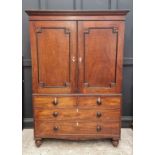 A George IV mahogany linen press, labelled 'R Snowdon, Cabinet Maker & Appraiser, Northallerton',