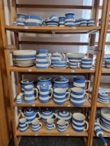 A large collection of T G Green & Co Cornishware jugs, jars and related, all unnamed, various dates,