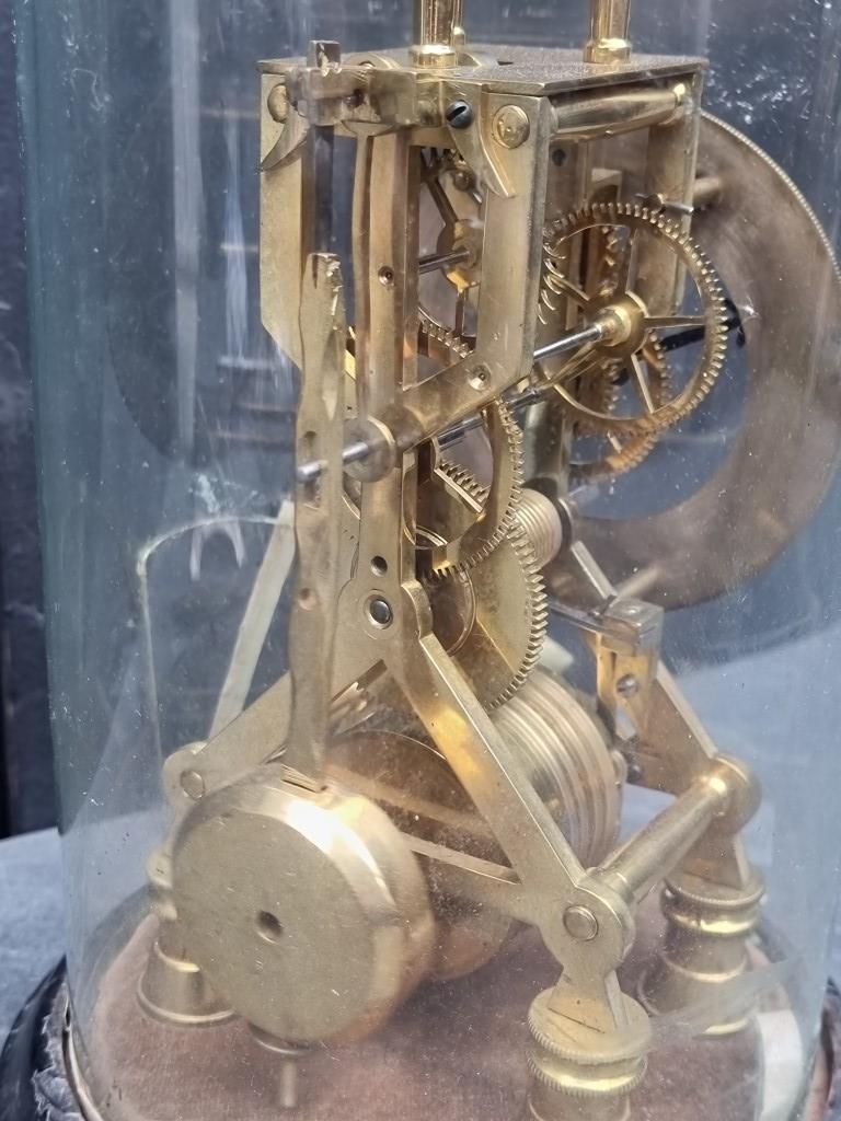 A Victorian brass skeleton fusee timepiece, with pendulum, total height 34.5cm, (glass dome - Image 6 of 7