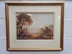 Copley Fielding, a figure and cattle in an extensive landscape, signed, watercolour, 32 x 44.5cm.