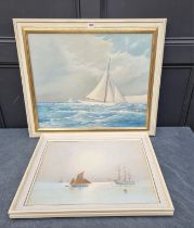 E A Woods, a yacht, signed, oil on canvas, 49 x 59.5cm; together with another similar by the same