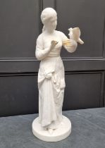 A large Victorian carved white marble figure of a lady with a dove, in the Renaissance style, 80cm