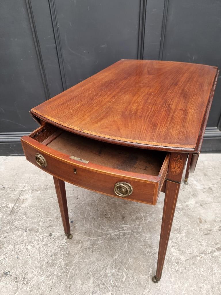 A George III mahogany and inlaid bowfront Pembroke table, 98cm when open. - Image 5 of 6