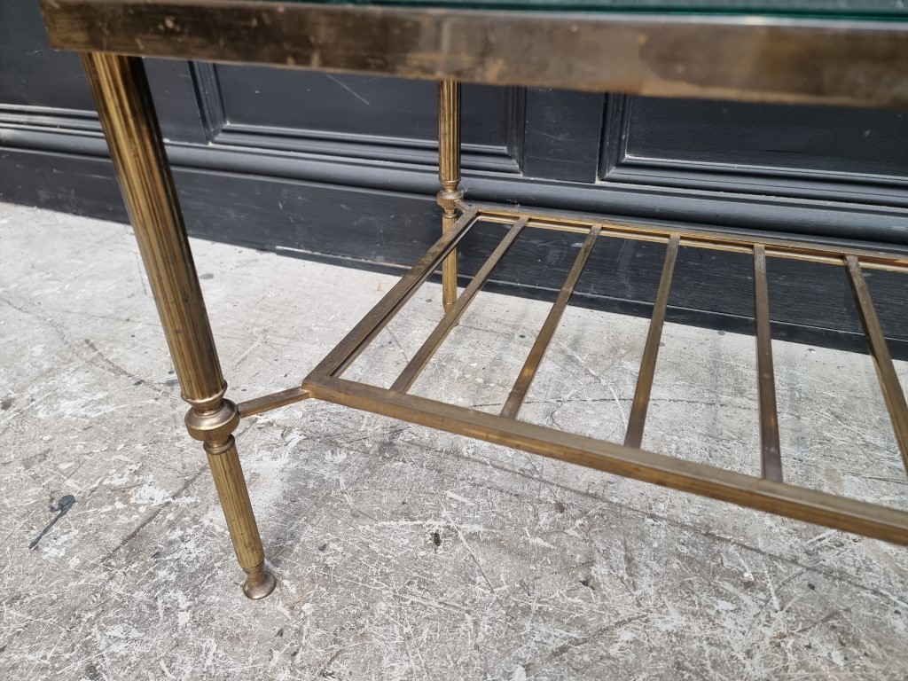 A vintage brass and glass topped rectangular low occasional table, 92cm wide. - Image 3 of 3